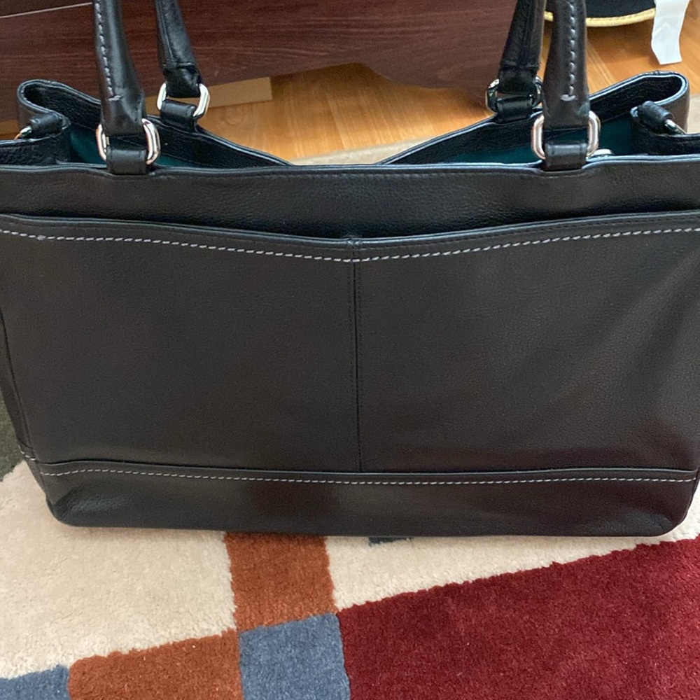 Women's Coach Black Pebble Park Leather Turn-lock Carryall Tote Bag Purse - Picture 4 of 13